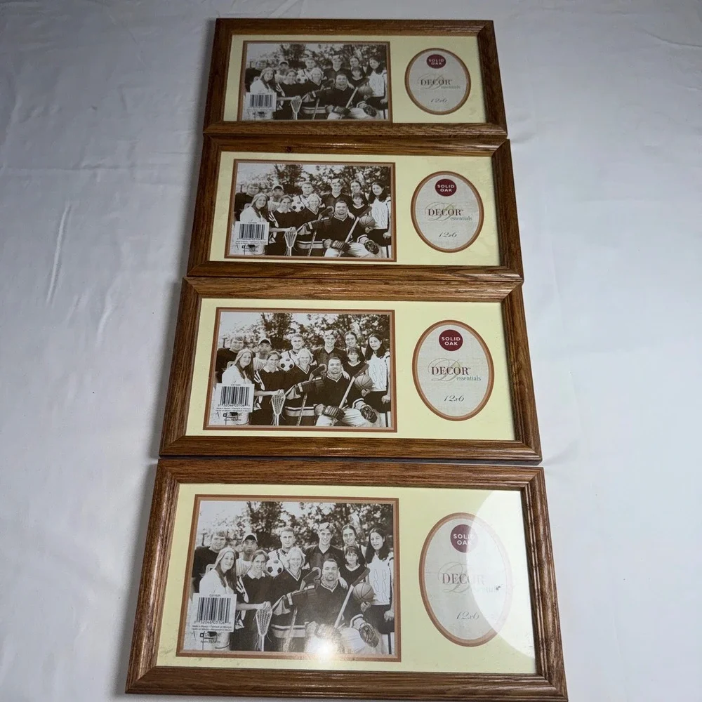 Solid Oak Hanging Picture Frame Set of 4 Wood 12x6 Dual Opening Brown